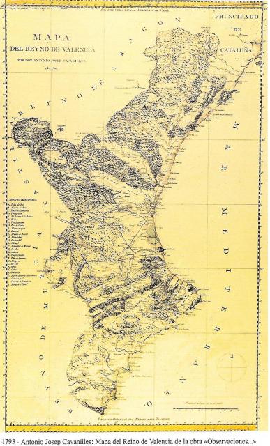Mapa Reino de Valencia segun Cavanilles 1793